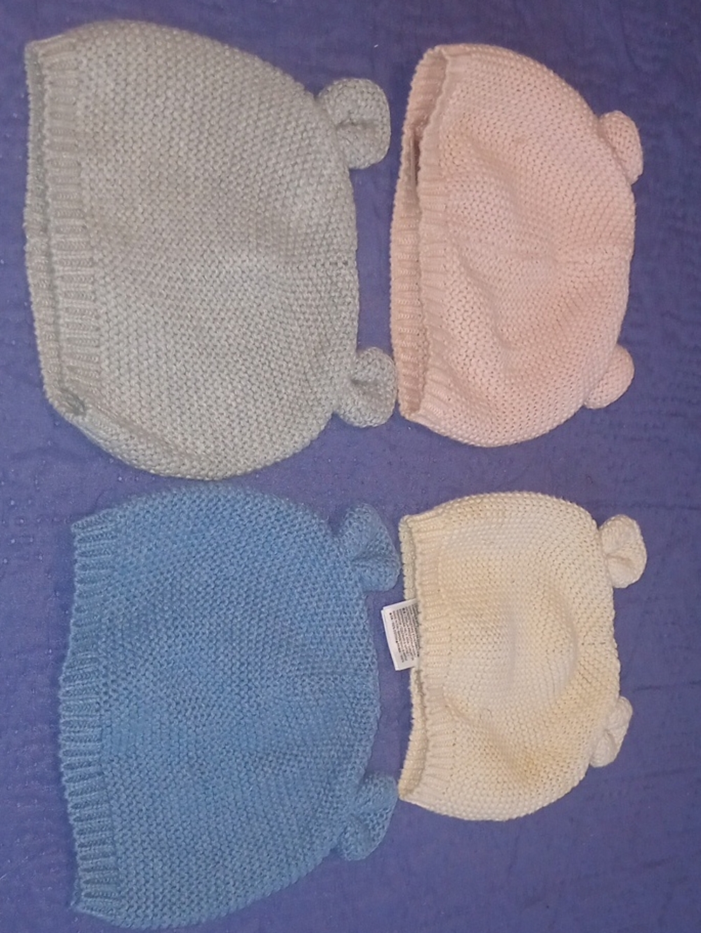 GAP Kids Knit Bear Ear Hats - Blue, Pink, Gray, Cream Lot Of 4. 3/6 Months.